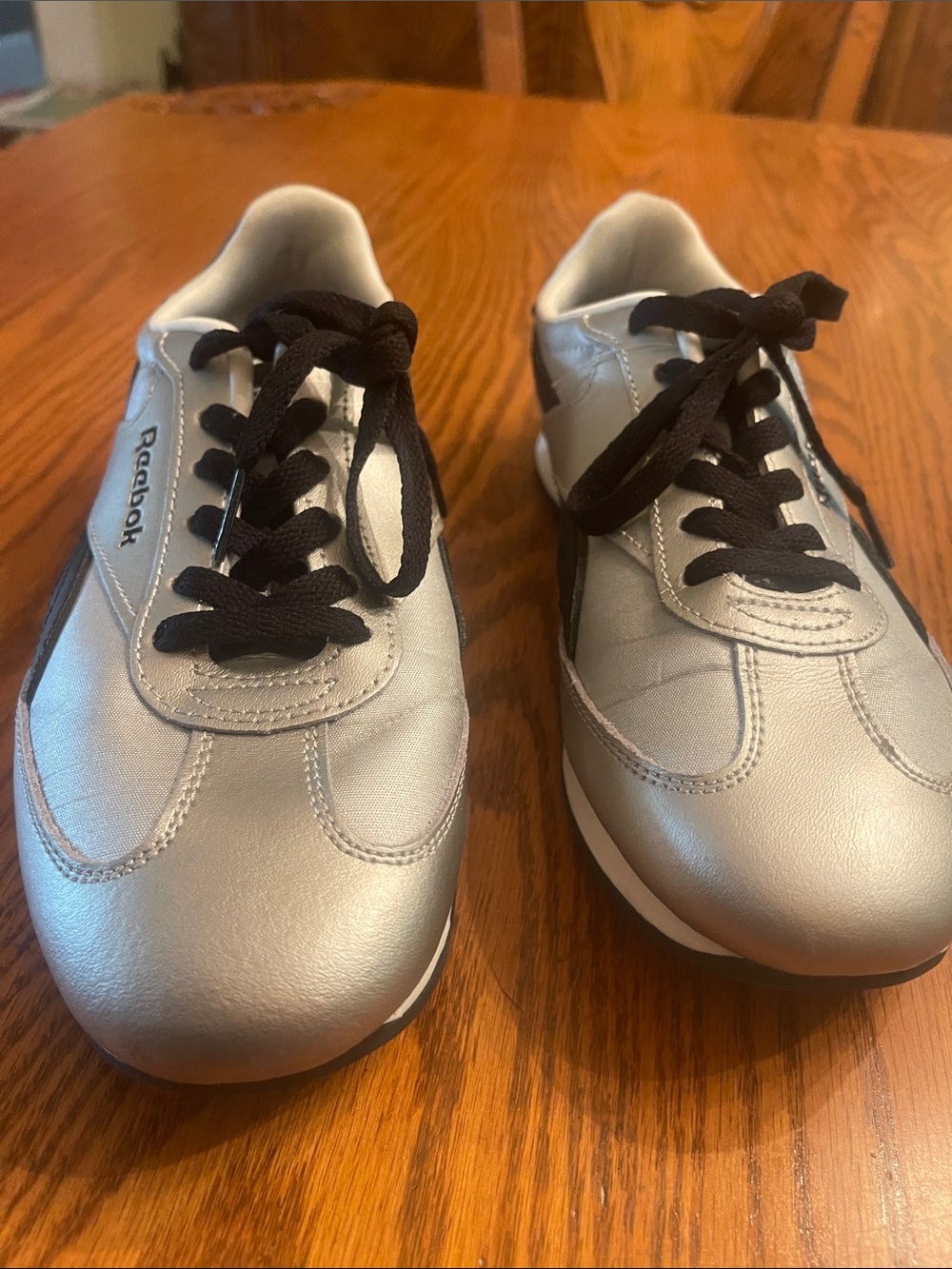 Reebok Women’s Metallic Silver Sneakers with Black Laces